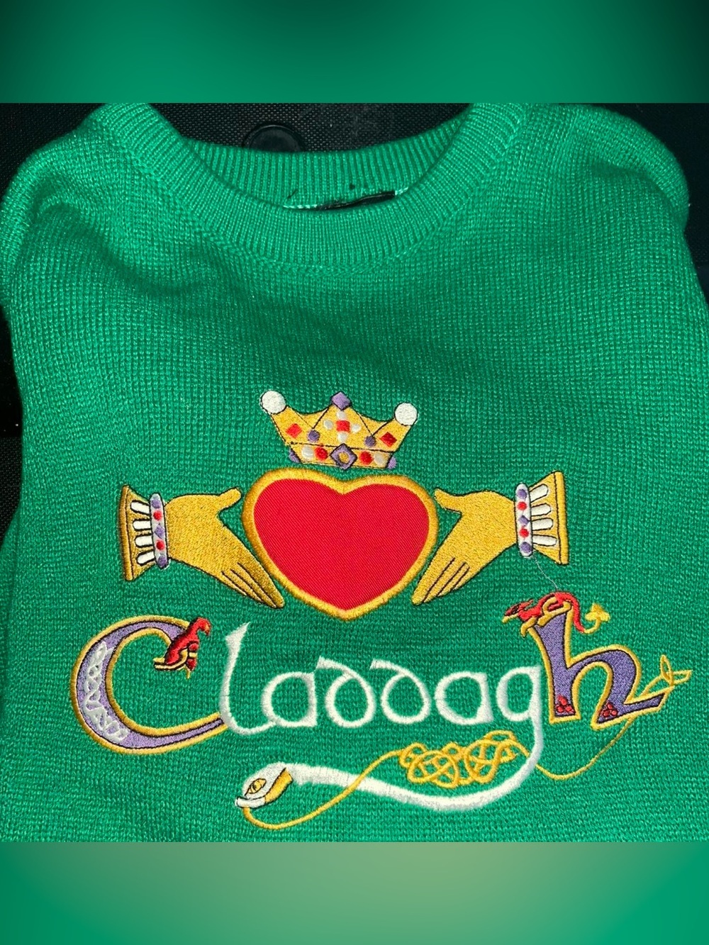 Irish claddagh green knit crewneck sweater